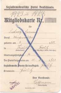 greres Bild - Mitgliedskarte SPD   1923