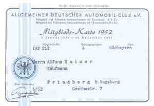 greres Bild - Mitgliedskarte ADAC  1952