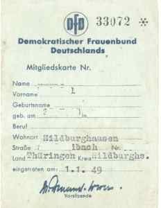 greres Bild - Mitgliedskarte DFD   1949