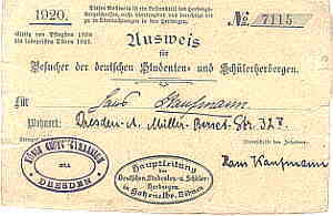 greres Bild - Ausweis Jugendherge  1920