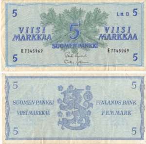 enlarge picture  - money banknote Finland 5M