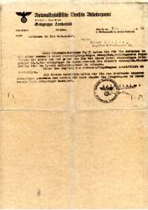 enlarge picture  - letter NSDAP admission