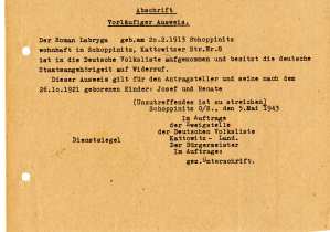 gr��eres Bild - Ausweis Volksliste   1943