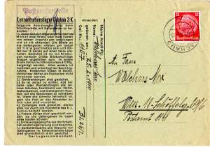 Briefumschlag aus dem Konzentrationslager Dachau