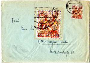 Brief mit Währungsreform-Briefmarke Posthörnchennetz  Juli 1948