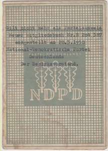 gr��eres Bild - Mitgliedskarte NDPD 1950