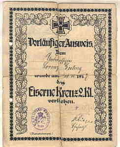 enlarge picture  - Urkunde Eisernes Kreuz 2