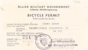 enlarge picture  - bicycle registration 1945