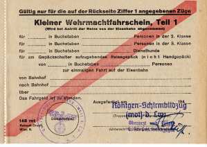greres Bild - Fahrkarte Bahn Wehrmacht