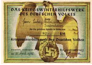 enlarge picture  - Urkunde WHW-Spende   1940