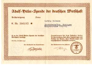 enlarge picture  - Urkunde A. Hitler Spende
