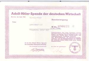 enlarge picture  - Urkunde A. Hitler Spende